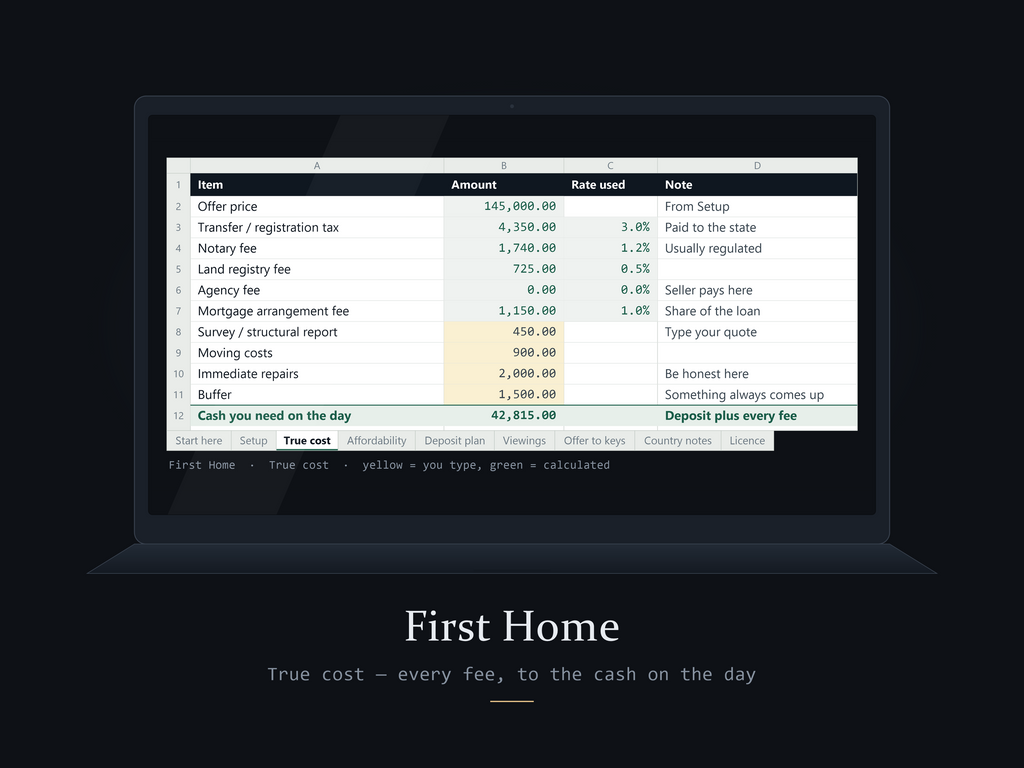 The First Home workbook open on a laptop